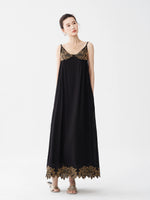 Load image into Gallery viewer, Contrast Embroidery Tent Maxi Dress Black
