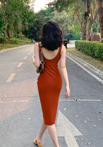 Load image into Gallery viewer, Low Back Sheath Dress in Crimson
