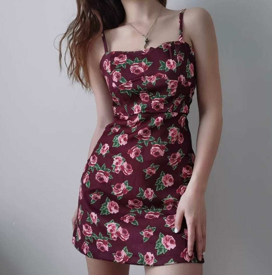 Rosee Floral Mini Dress in Red