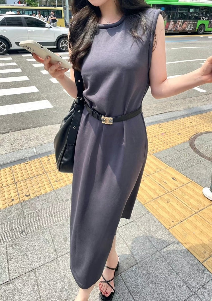 Korean Sleeveless Maxi Dress in Grey