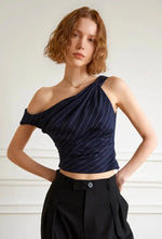 Load image into Gallery viewer, Striped Off Shoulder Top in Navy
