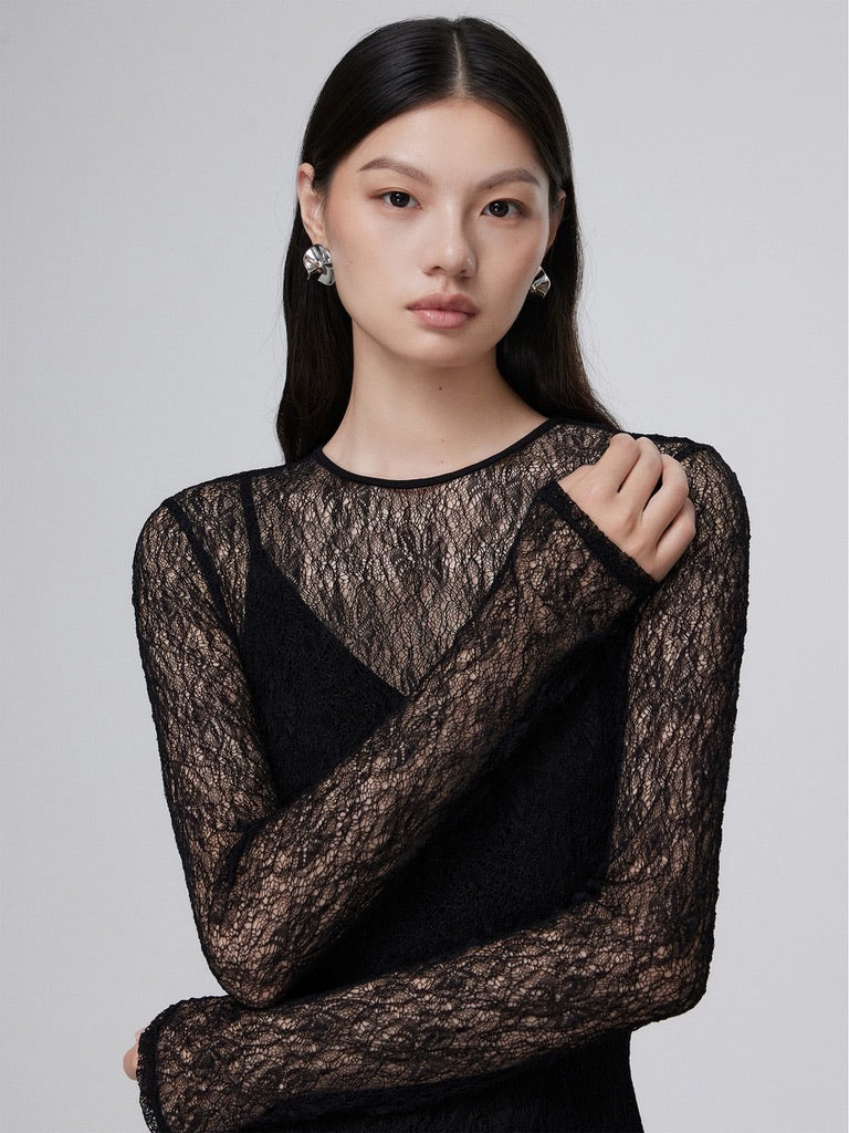 Sheer Lace Layer Dress in Black