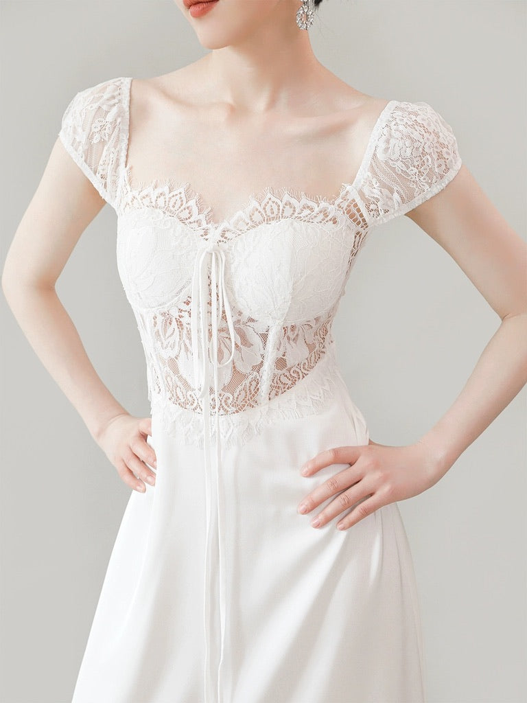 Bustier Lace Maxi Dress in White