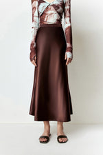 Load image into Gallery viewer, Satin Maxi Slip Skirt in Brown
