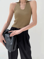 Load image into Gallery viewer, Ribbed Halter Collar Tank in Khaki
