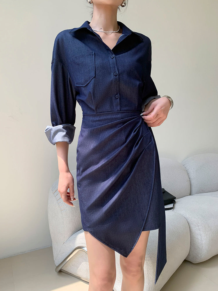 Tie Wrap Shirt Dress in Navy