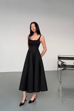 Load image into Gallery viewer, Square Neck A-Line Maxi Dress in Black
