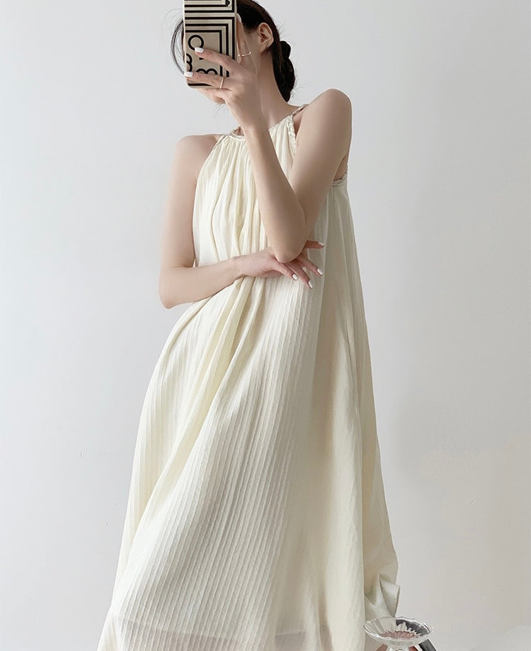 Textured Tent Midi Dress in Cream