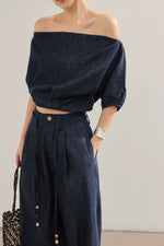 Load image into Gallery viewer, Chambray Multi-way Top // Trousers Set in Navy
