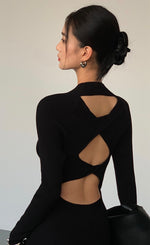Load image into Gallery viewer, Trio Cutout Back Knitted Maxi Dress in Black
