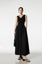 Load image into Gallery viewer, Drop Waist V Maxi Dress in Black
