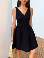 Load image into Gallery viewer, Textured V Flare Pocket Dress in Black
