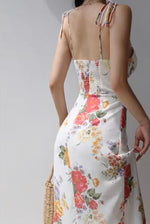 Load image into Gallery viewer, Maddalena Floral Wrap Tie Strap Slit Dress in White
