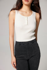 Load image into Gallery viewer, Tencel Blend Button Tank Top in White
