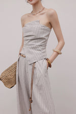 Load image into Gallery viewer, Linen Striped Bustier Top // Trousers Set in Grey
