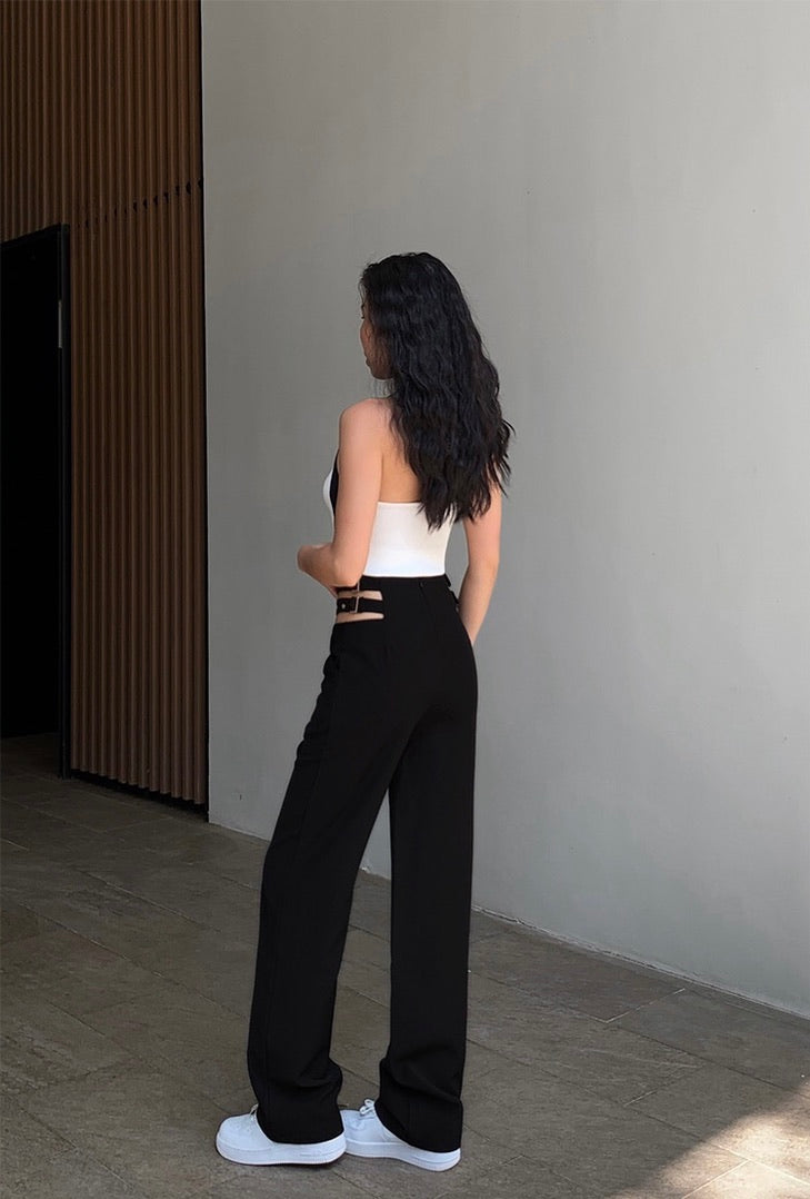 Waist Buckle Trousers in Black