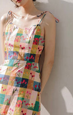 Load image into Gallery viewer, Floral Patchwork Tie Mini Dress in Multi
