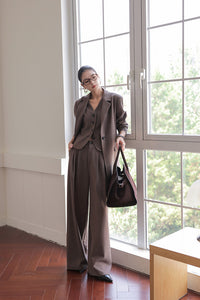 Vest + Blazer + Trousers Set in Brown