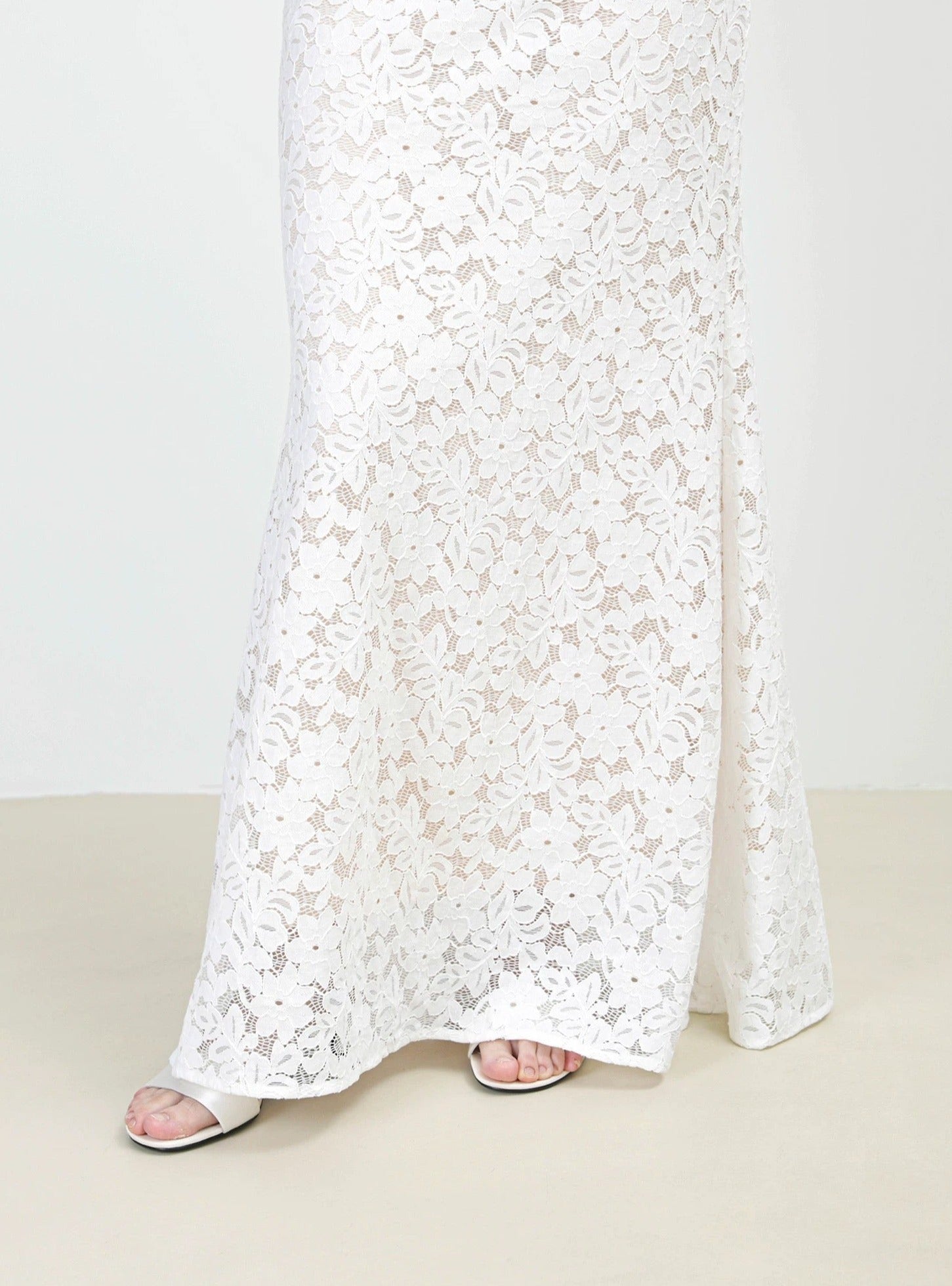 Off Shoulder Lace Gown in White