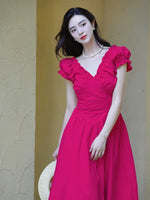 Load image into Gallery viewer, Puff Sleeve Pocket Maxi Dress in Hot Pink
