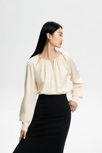 Cutout Tie Long Sleeve Top in Cream