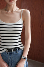 Load image into Gallery viewer, Double Strap Striped Stretch Camisole in White
