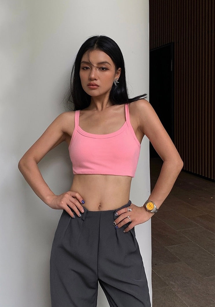 Classic Padded Cropped U Tank In Pink