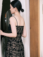 Load image into Gallery viewer, Textured Lace Cami Gown in Black
