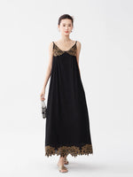 Load image into Gallery viewer, Contrast Embroidery Tent Maxi Dress Black
