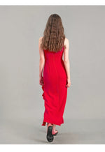 Load image into Gallery viewer, Ruffle Slit Maxi Dress in Red
