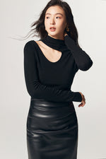 Load image into Gallery viewer, Long Sleeve Cutout Knit Top in Black
