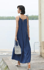 Load image into Gallery viewer, Checked Flute Hem Maxi Dress in Blue
