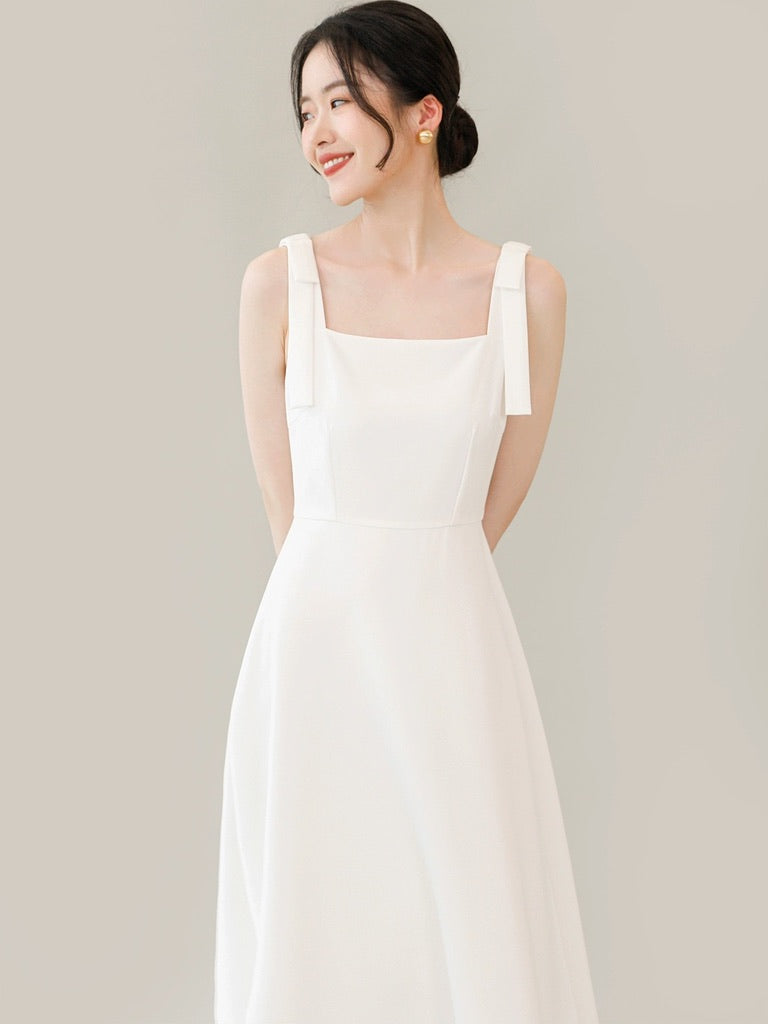 Long Shoulder Bow Gown in White