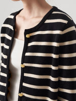 Load image into Gallery viewer, Wool Blend Striped Cardigan in Black/Cream
