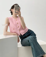 Load image into Gallery viewer, Tweed Pocket Vest Top in Pink
