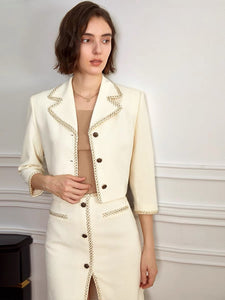 Tweed Cropped Mini Blazer in Cream