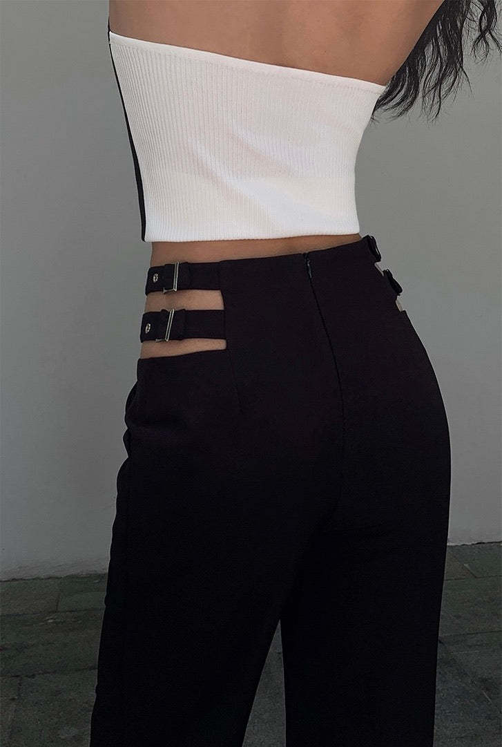 Waist Buckle Trousers in Black