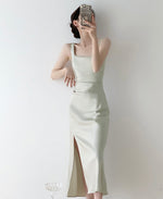 Load image into Gallery viewer, Square Neck Sheen Midi Dress in Green
