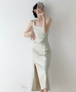 Load image into Gallery viewer, [Ready Stock] Square Neck Sheen Midi Dress in Green
