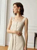 Load image into Gallery viewer, 2-Way Button Sleeveless Dress in Beige
