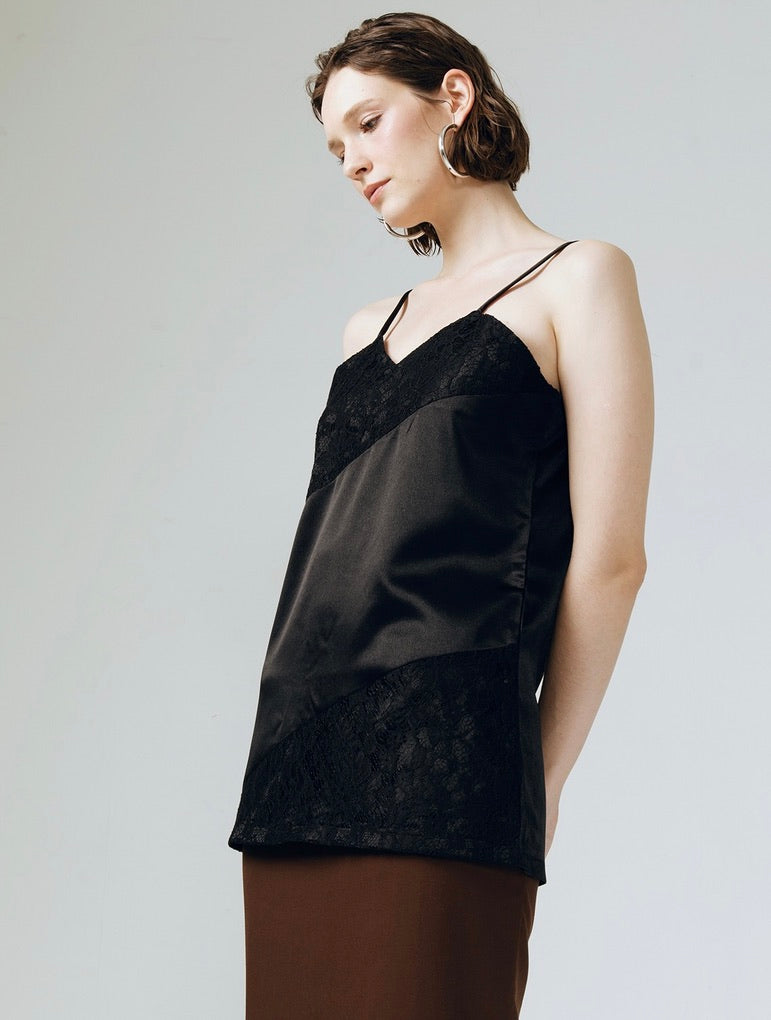 Satin Lace Detail Camisole in Black