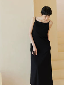 Pleated Cami Flare Maxi Dress in Black
