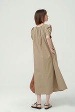 Load image into Gallery viewer, Puff Sleeve Pocket Tent Maxi Dress in Khaki
