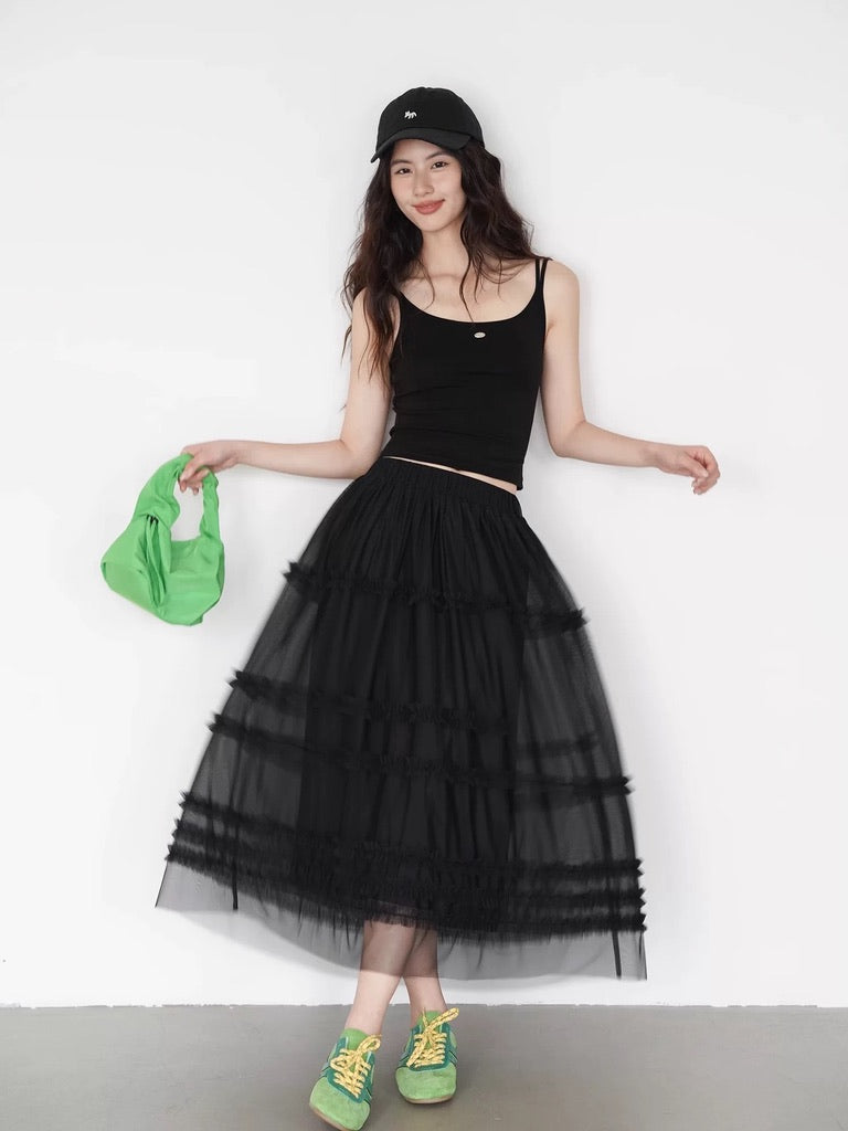 Layered Tulle Skirt in Black