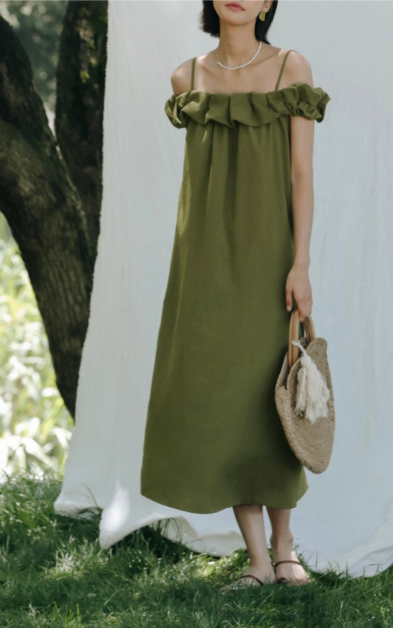 Crepe Ruffle Dress in Green