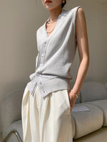 Load image into Gallery viewer, Knitted Sleeveless Button Vest Top in Grey
