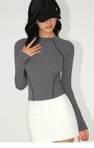 Contrast Stitch Long Sleeve Top [2 Colours]