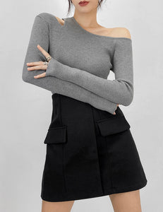 Toga Cutout Knit Top in Grey