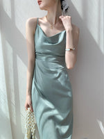 Load image into Gallery viewer, Drape Gathered Slit Dress in Green
