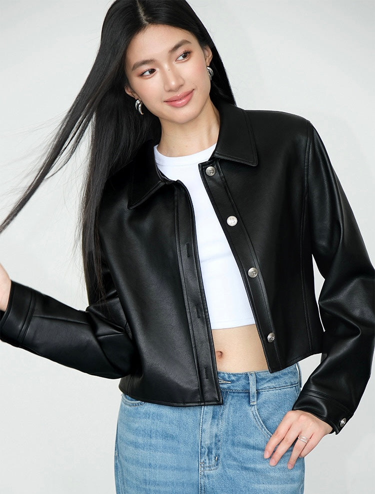 Faux Leather Cropped Jacket [2 Colours]